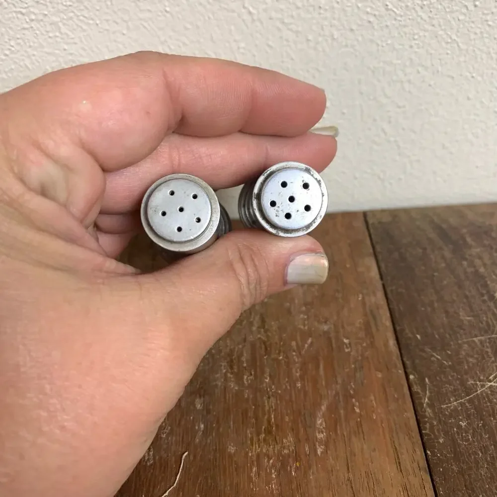 Vintage 50s MCM Art Deco Style Aluminum Salt and Pepper‎ Shakers